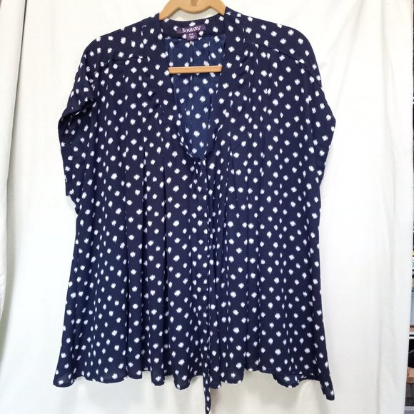 Roman's Blue/White Pleated A-Line Blouse With Tie at Neck Womans 20W (T-217) - Picture 2 of 12